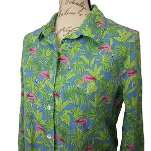 Appleseed's | Tropical Flamingo Crinkle Cotton Shirt | Size S